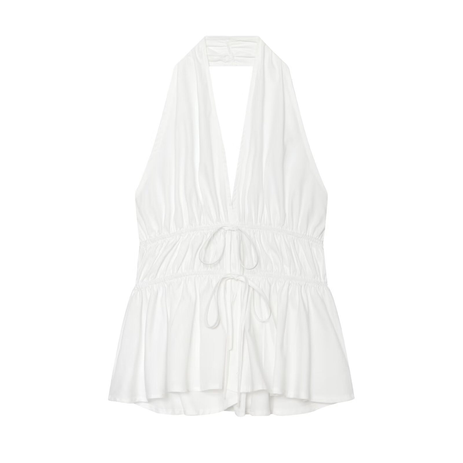 Elegante top peplum con scollo all'americana e coulisse in vita