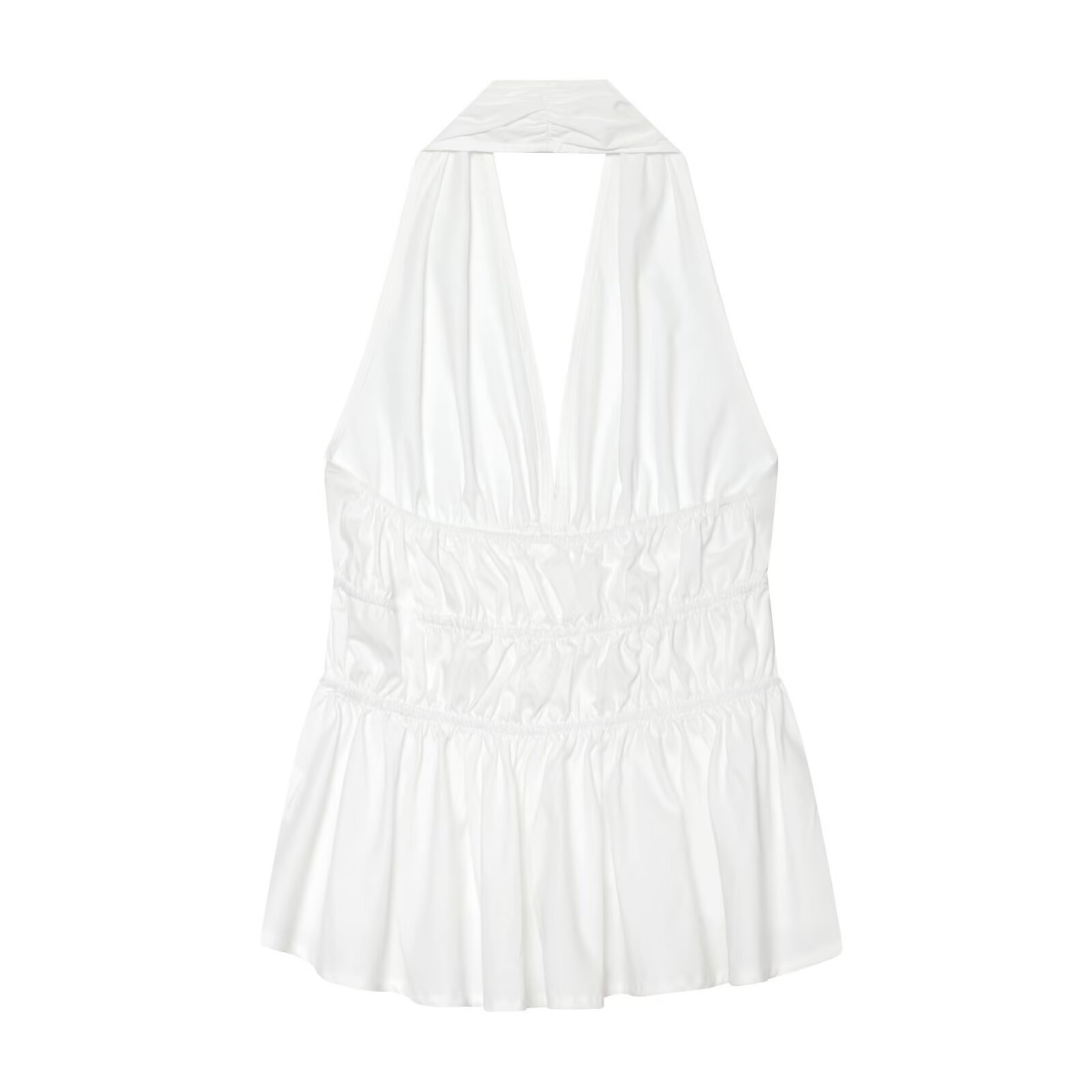 Elegante top peplum con scollo all'americana e coulisse in vita