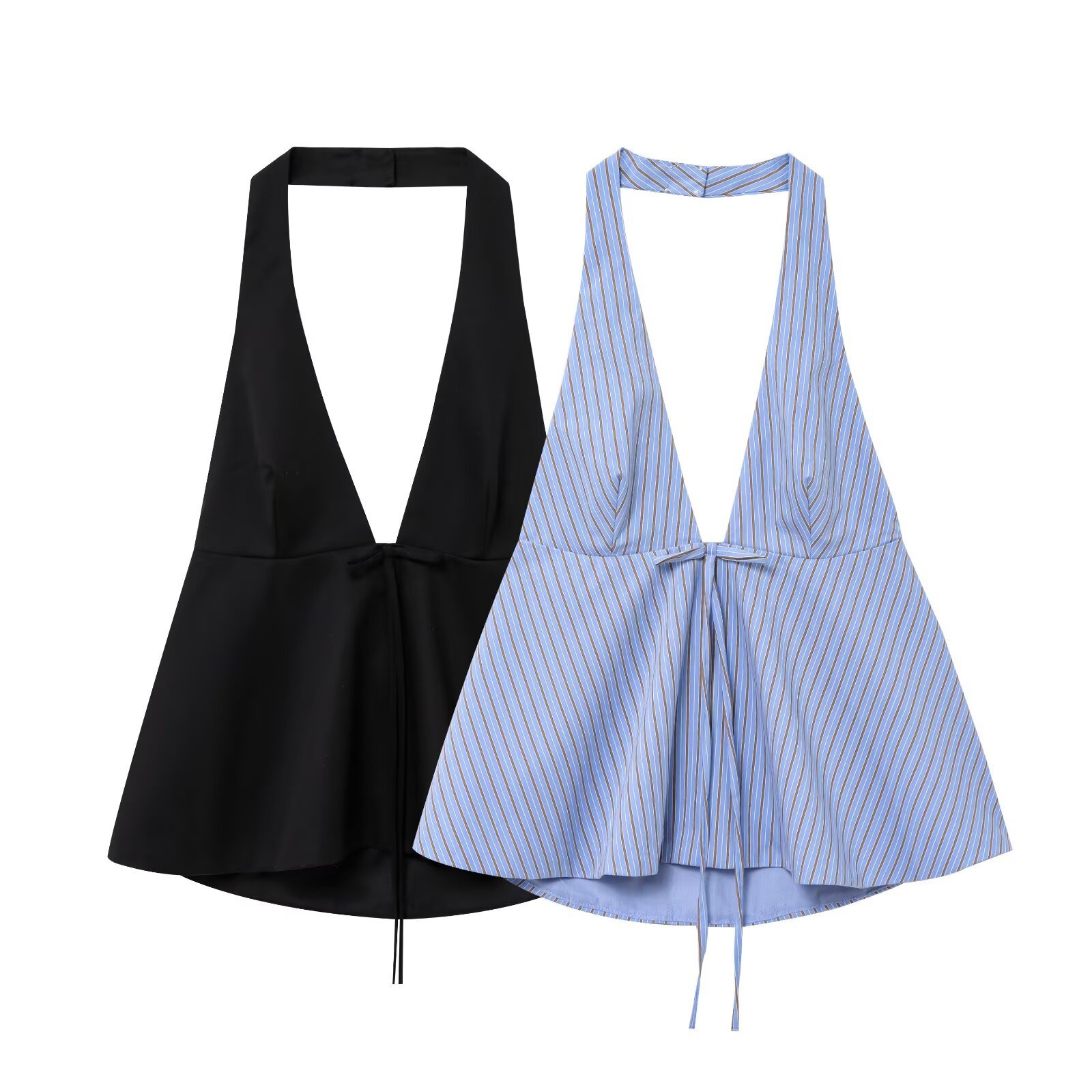 Elegante top all'americana con scollo a V profondo e laccetti sul davanti - Stile estivo