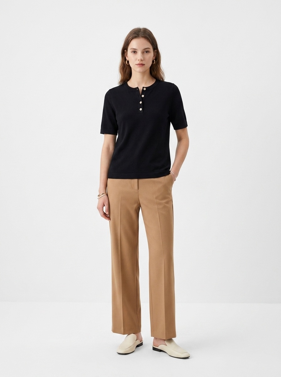 T-shirt Henley da donna morbida - Maniche corte