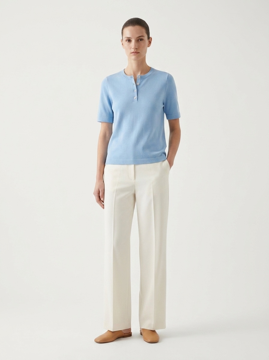 T-shirt Henley da donna morbida - Maniche corte