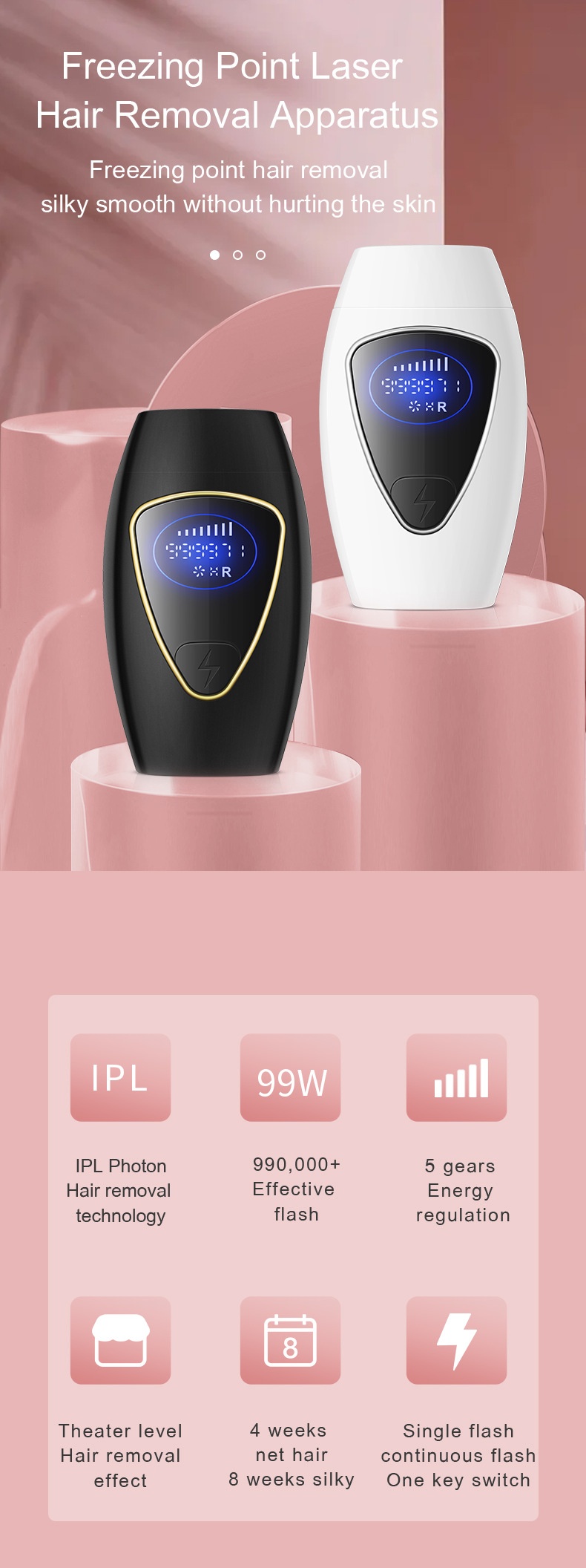 Épilation laser IPL indolore, technologie de congélation par point de congélation, plus de 990&nbsp;000 flashs