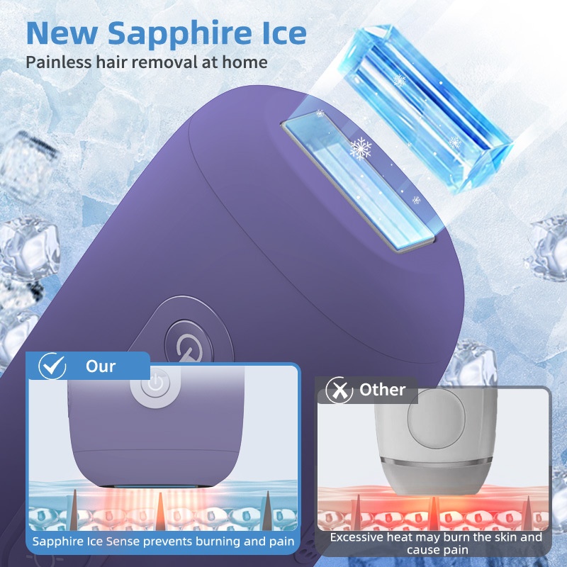 Sapphire Ice IPL Hair Removal Device, Painless Cooling Tech