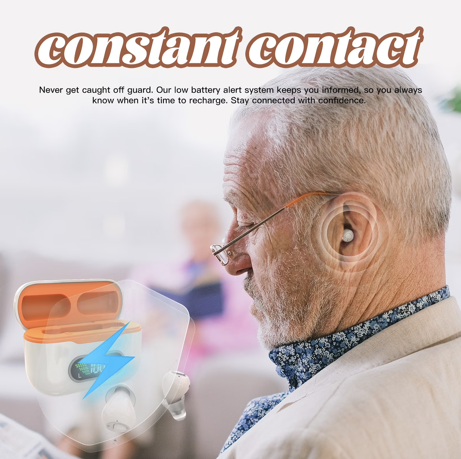 GM-990 Pair Beige AI Noise Reduction Hearing Aid UV Sterilization 120H #26240015