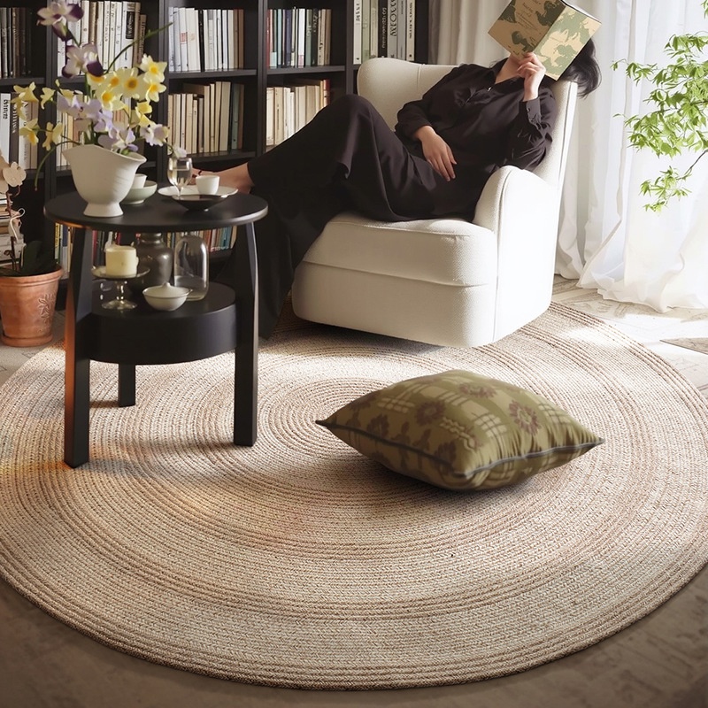 Natural Handwoven Jute Round Area Rug - Boho Home Decor