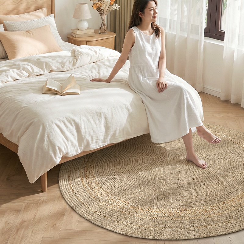 Natural Handwoven Jute Round Area Rug - Boho Home Decor