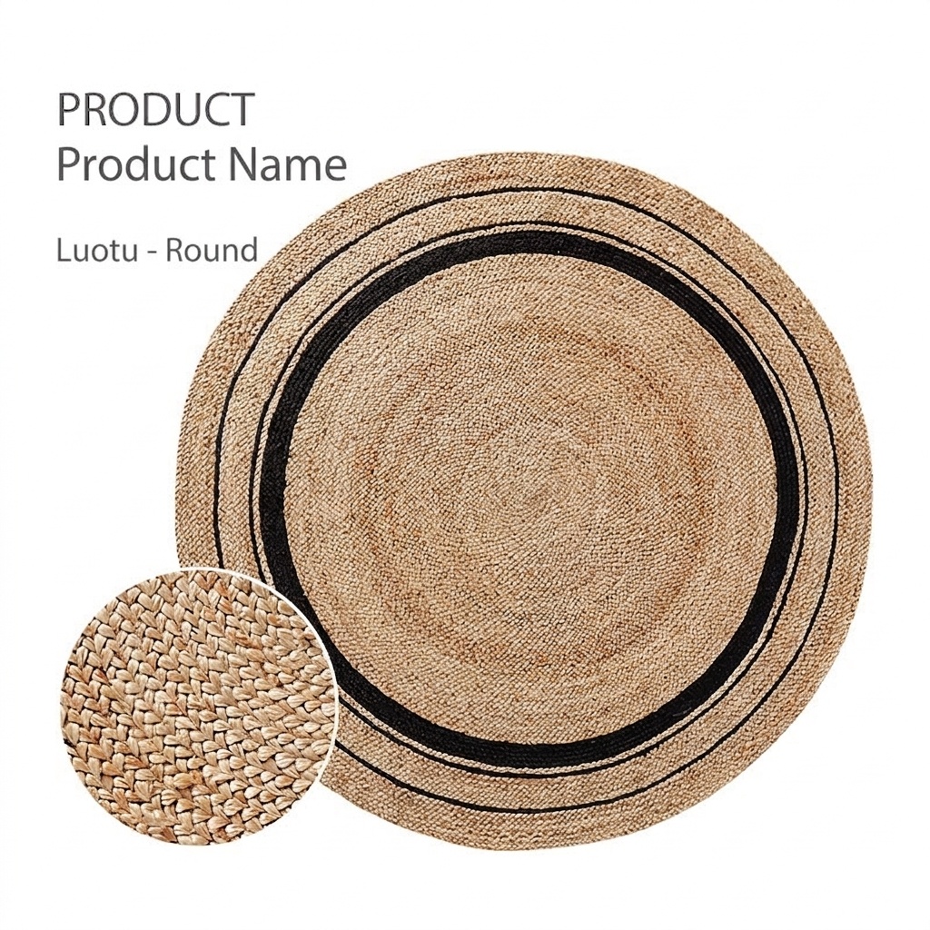 Natural Handwoven Jute Round Area Rug - Boho Home Decor