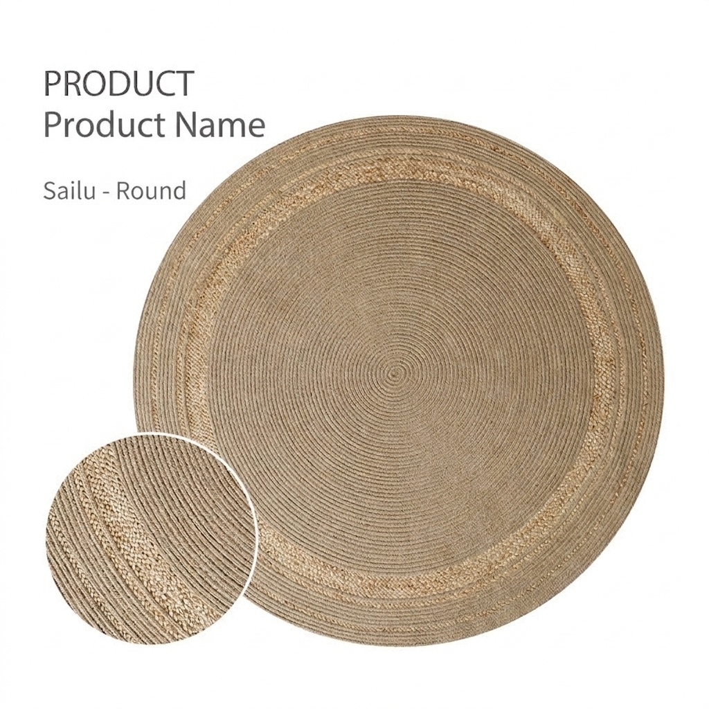 Natural Handwoven Jute Round Area Rug - Boho Home Decor