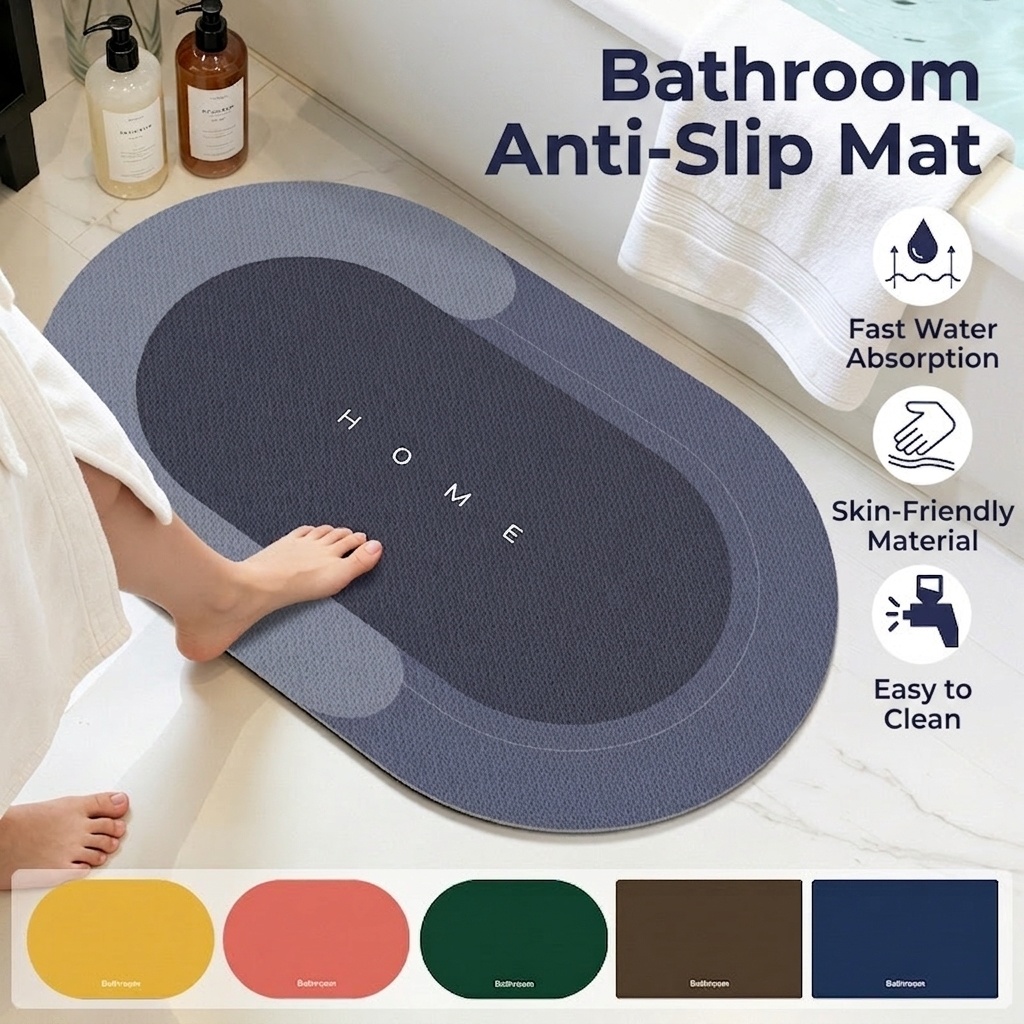 Quick Dry Anti-Slip Bathroom Mat - Absorbent & Soft