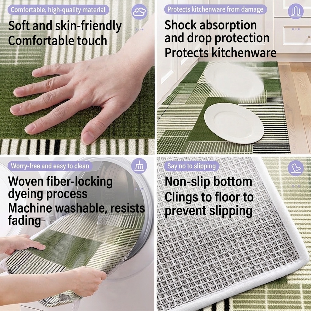Modern Geometric Kitchen Mat Set - Non-Slip & Washable