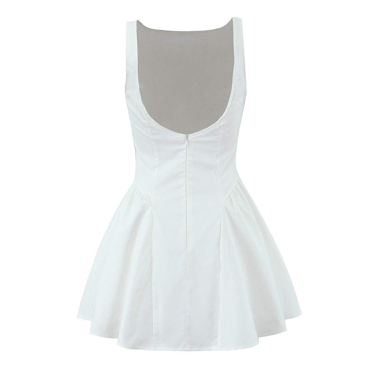 Ärmelloses, gerafftes Damen-Sommerkleid mit schulterfreiem Schnitt, Modell KUN-00150