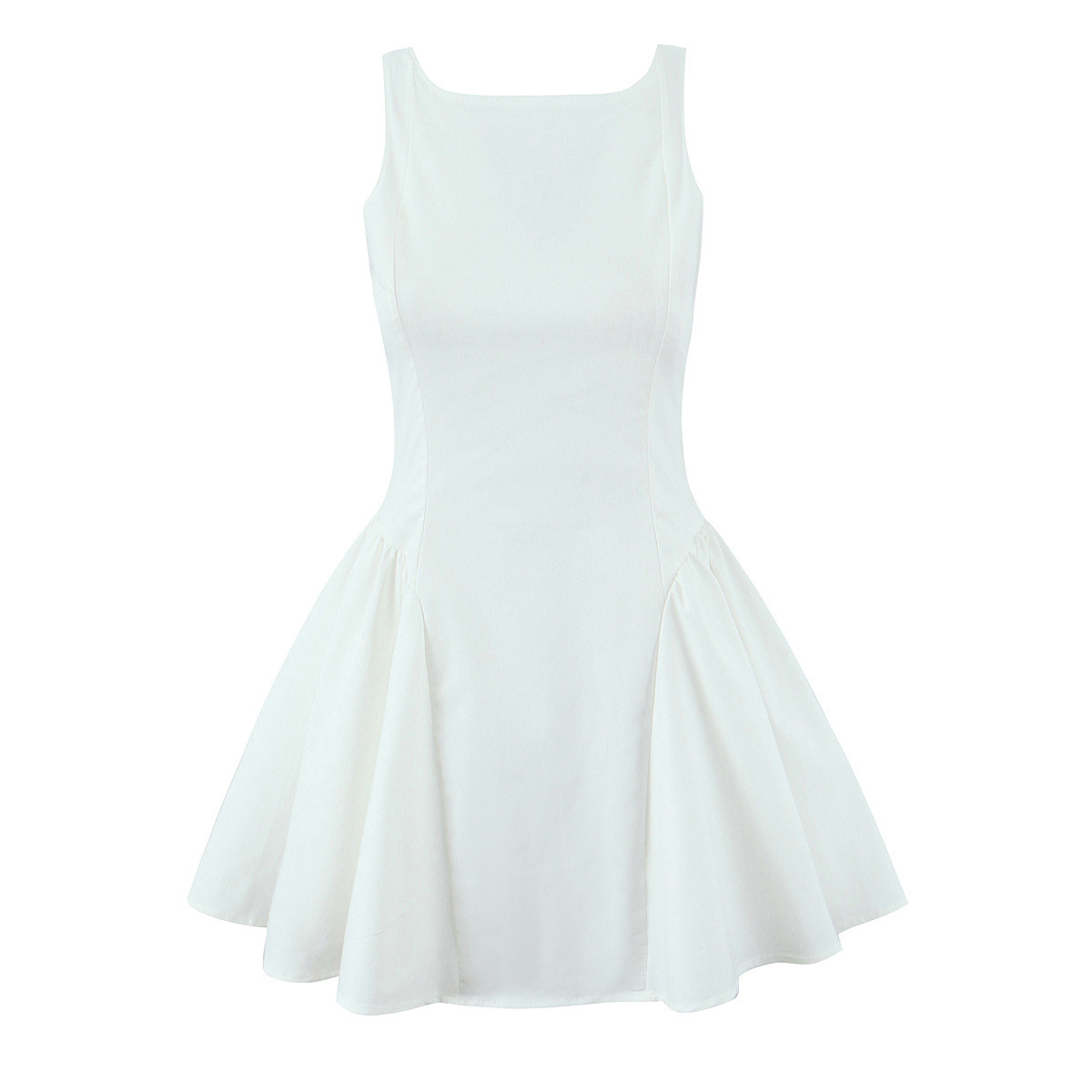 Ärmelloses, gerafftes Damen-Sommerkleid mit schulterfreiem Schnitt, Modell KUN-00150