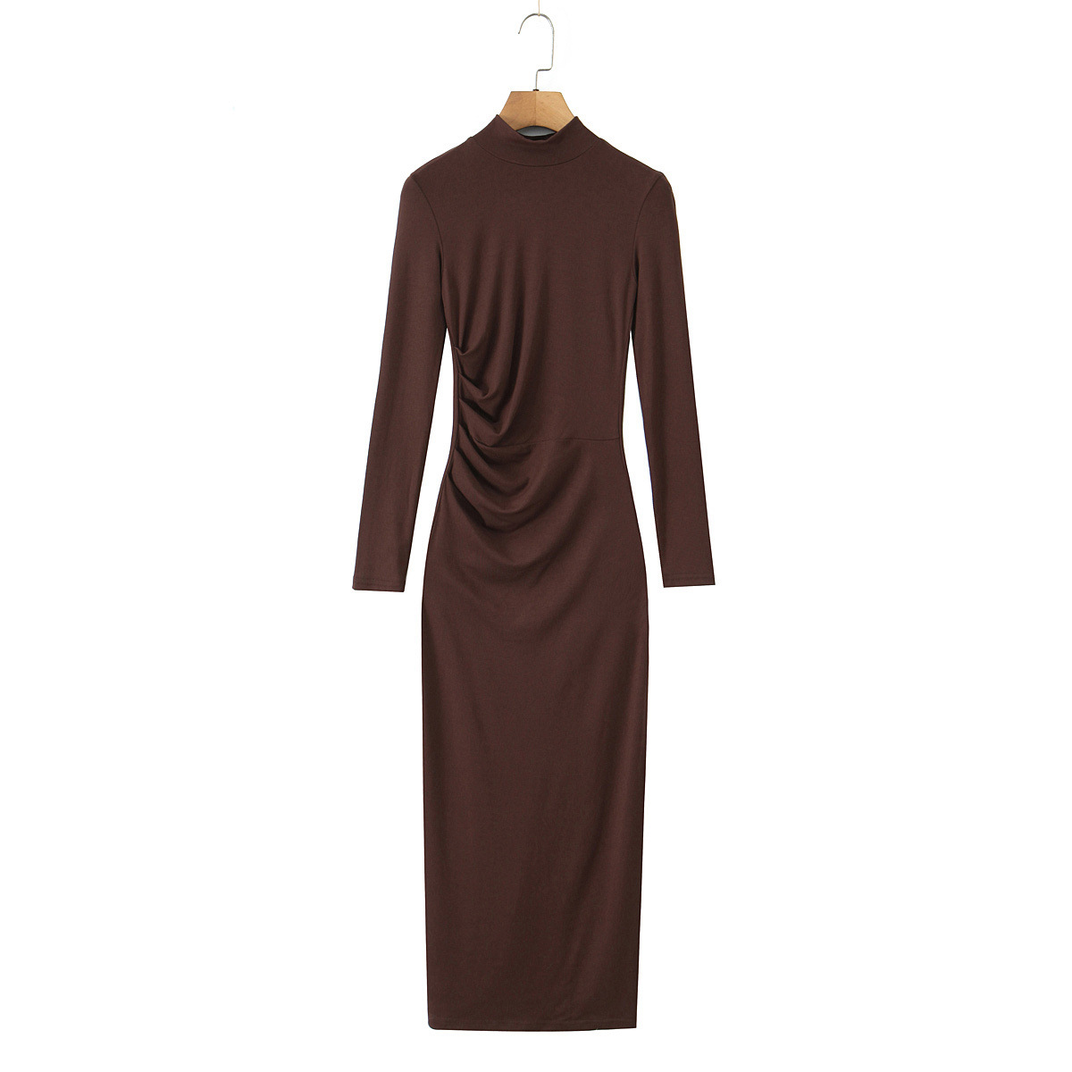 Knit Dress - Ruched High Neck Long Sleeve Casual KUN-00091