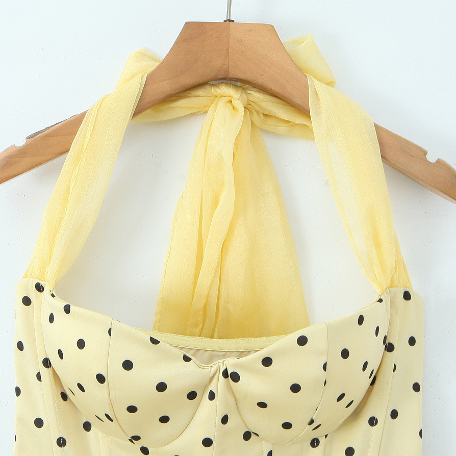 Vestido halter de malla con diseño de espiga Y2K para mujer KUN-00001