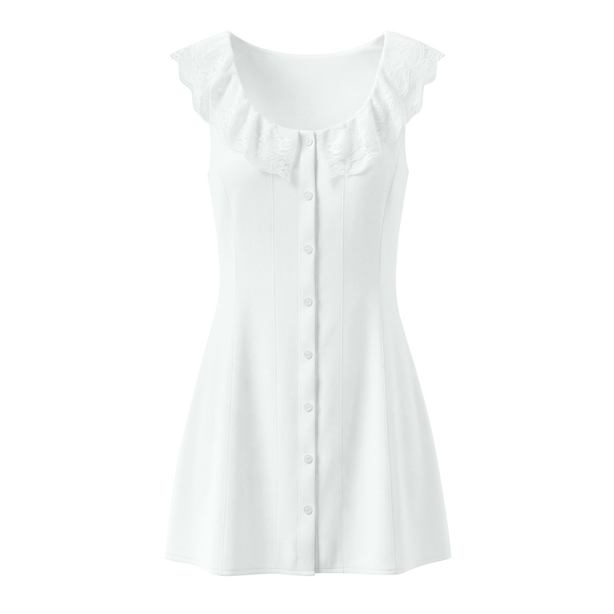 Vestido mini clásico con ribete de encaje y escote cuadrado KUN-00050