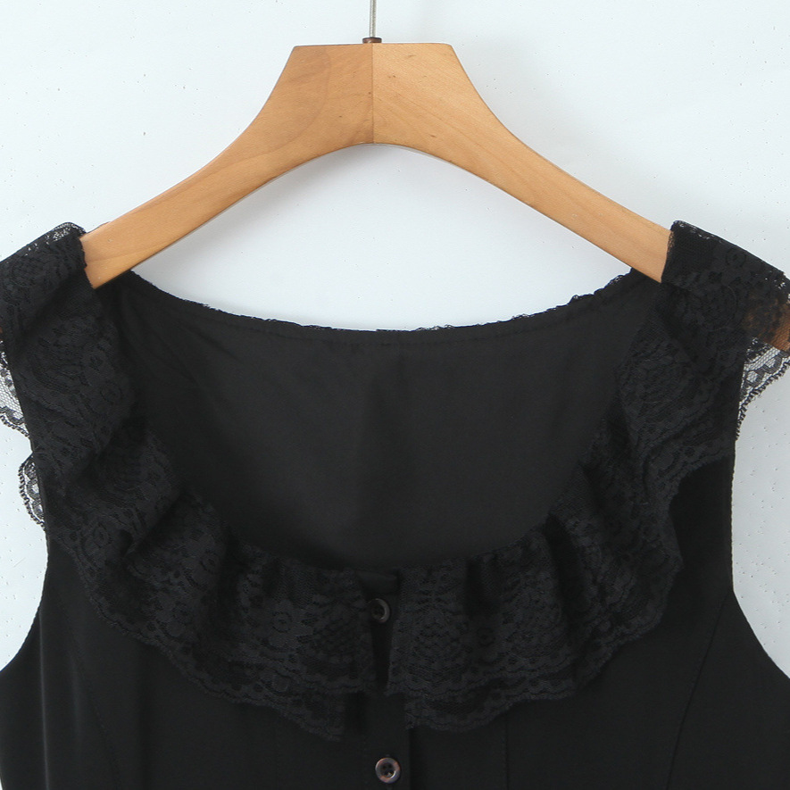 Vestido mini con ribete de encaje, escote cuadrado, clásico y elegante KUN-00051