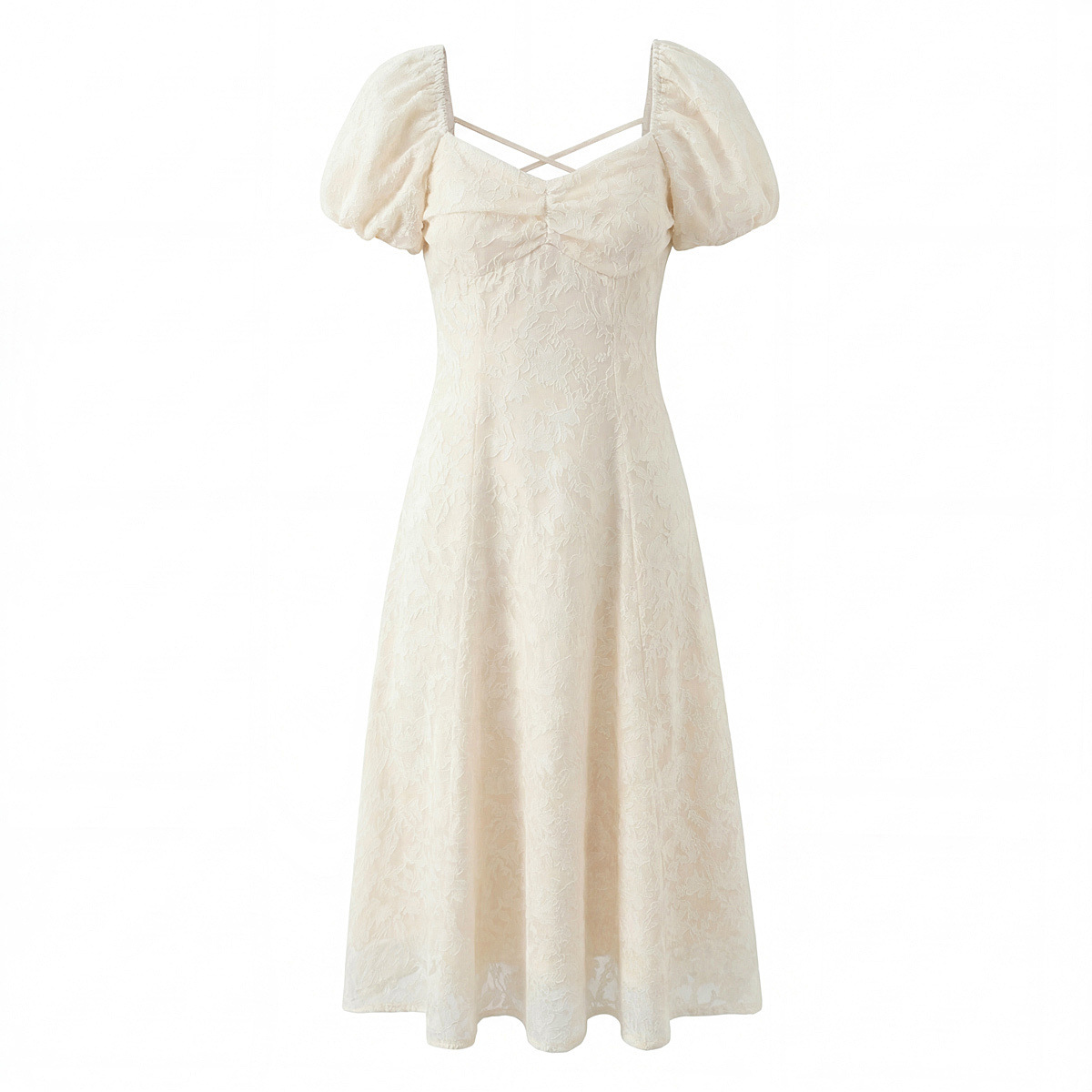 Vestido largo con lazo en la cintura y bordado floral para mujer KUN-00125