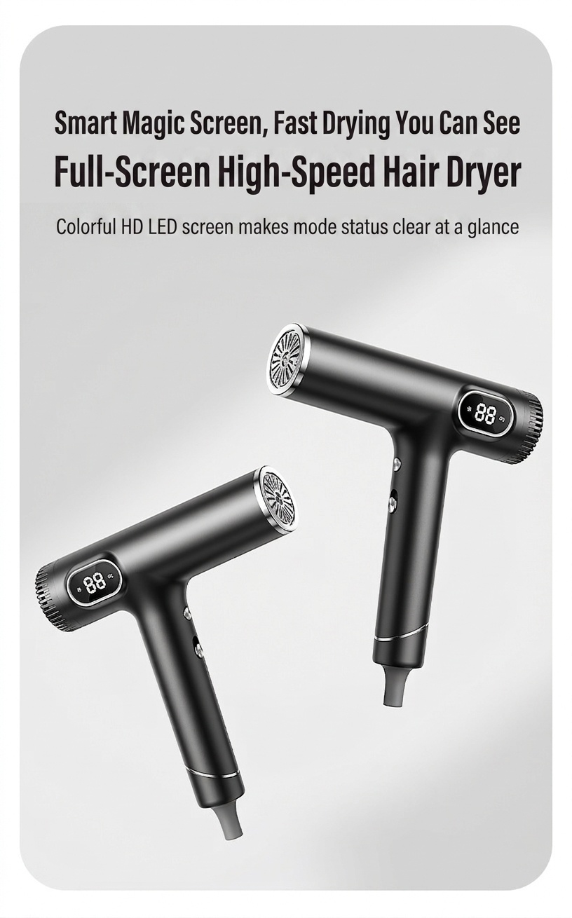 Sèche-cheveux haute vitesse D18, moteur sans balais 110&nbsp;000 tr/min, sèche-cheveux professionnel 1&nbsp;600 W avec 600 millions d'ions négatifs et 3 vitesses (noir)