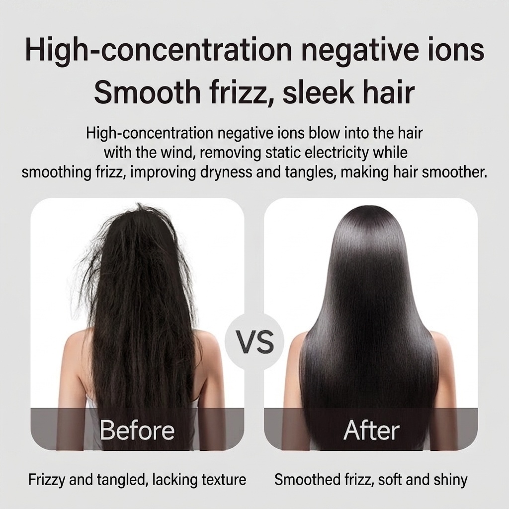 Sèche-cheveux haute vitesse D18, moteur sans balais 110&nbsp;000 tr/min, sèche-cheveux professionnel 1&nbsp;600 W avec 600 millions d'ions négatifs et 3 vitesses (noir)