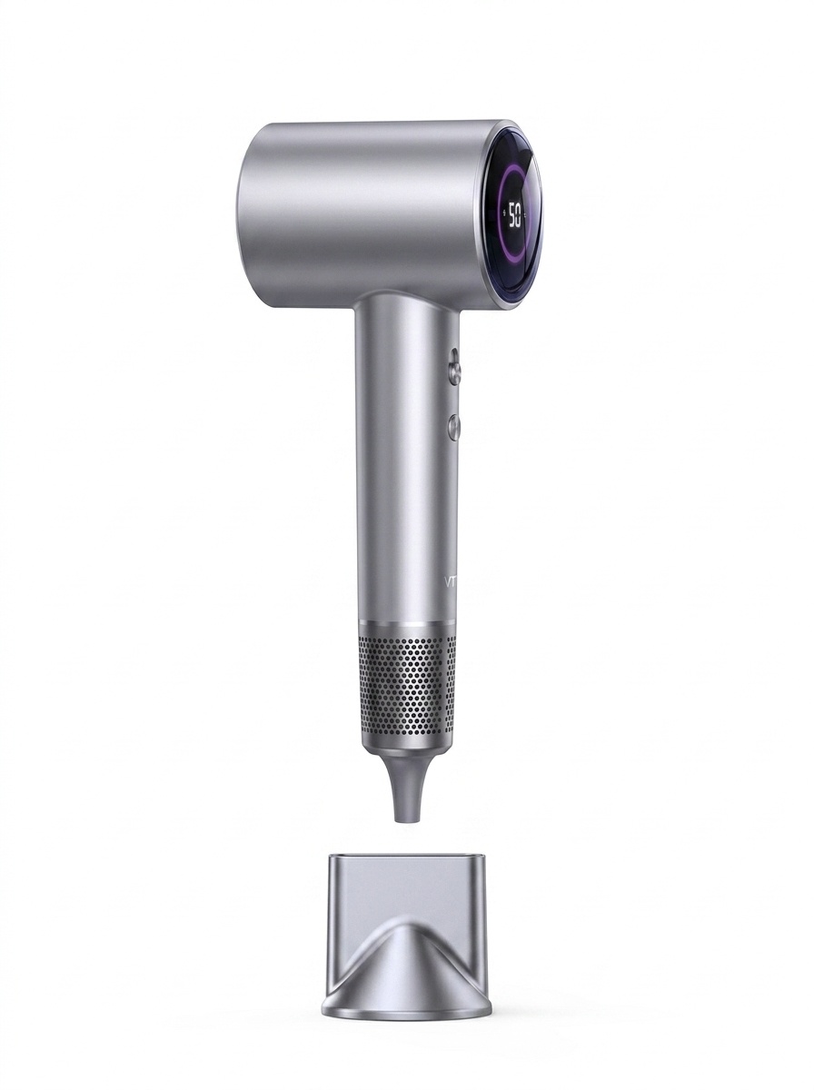 D3 High-Speed Hair Dryer, 1600W Professional Blow Dryer with 200 Million Negative Ions, LED Temperature Display & Magnetic Nozzle (Grey)