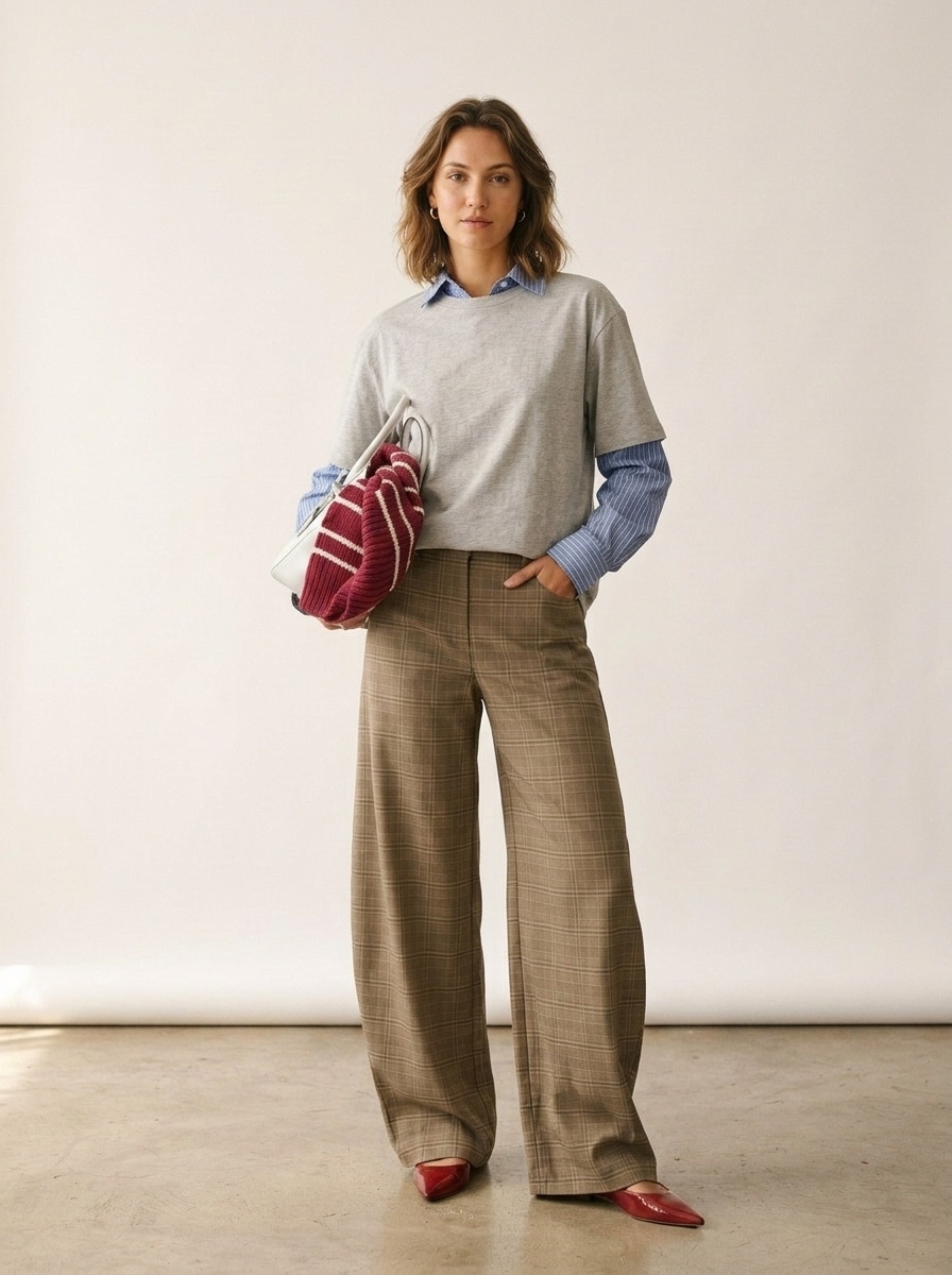 Pantalon à carreaux large et ample pour femme