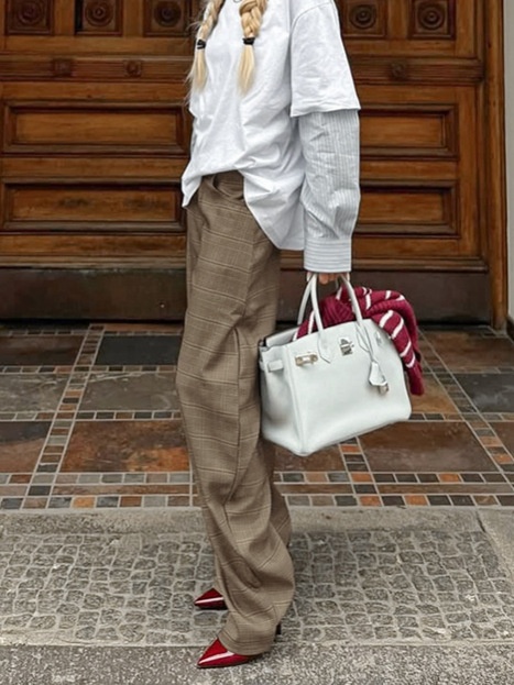 Pantalon à carreaux large et ample pour femme