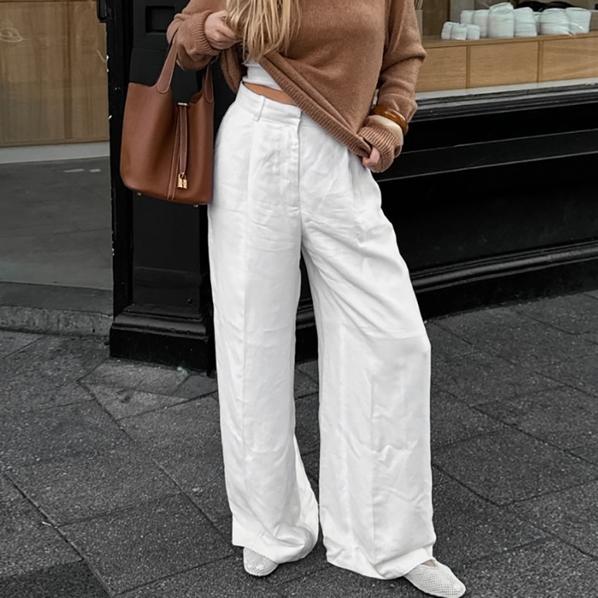 Pantalon blanc à jambes larges et taille haute - Chic sans effort