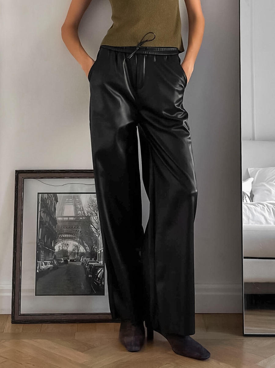 Pantalon large à cordon de serrage en similicuir