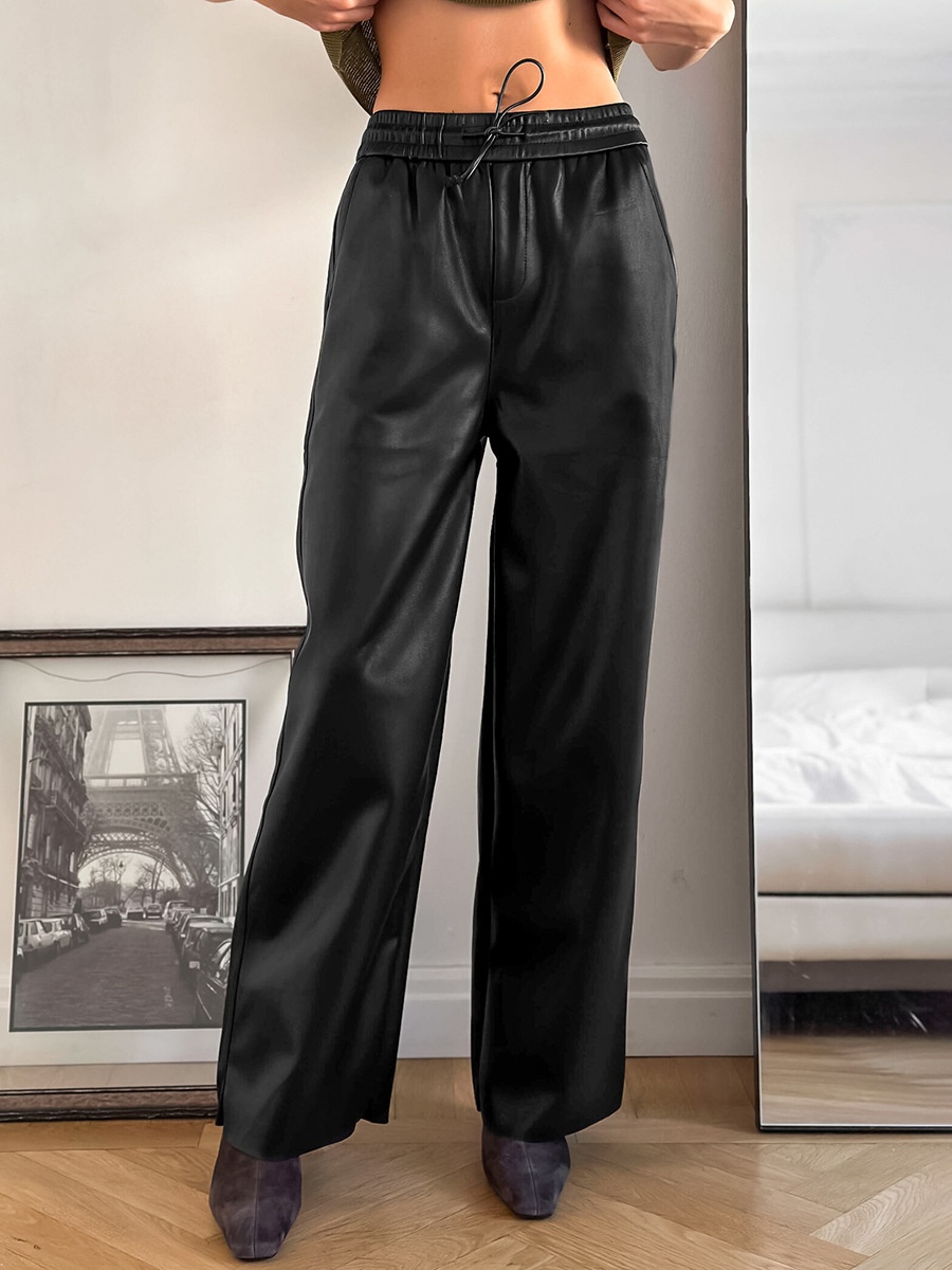 Pantalon large à cordon de serrage en similicuir