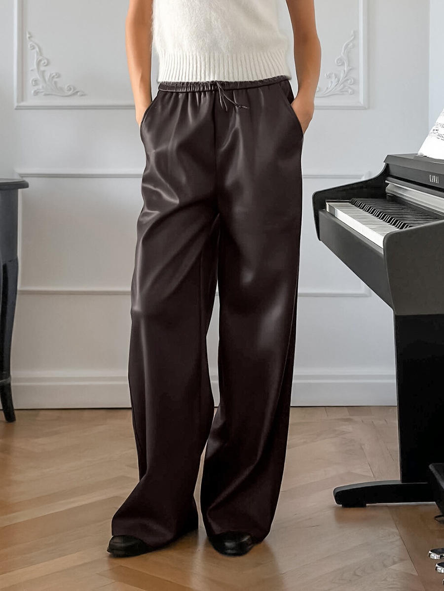 Pantalon large à cordon de serrage en similicuir