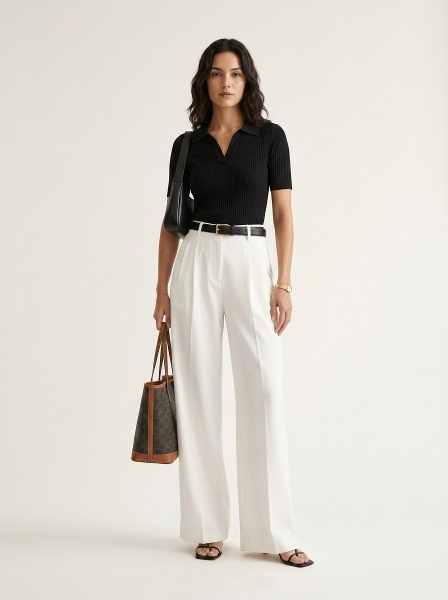 Pantalon blanc à jambes larges et taille haute pour femme