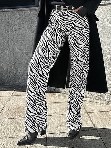 Jean taille haute à imprimé zèbre