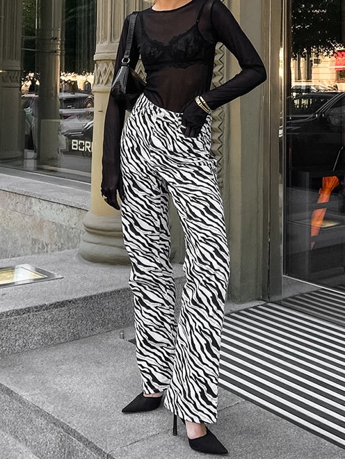 Jean taille haute à imprimé zèbre