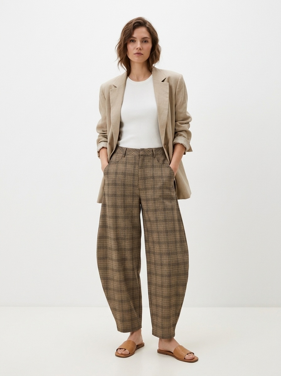 Pantaloni da donna a gamba larga a quadri