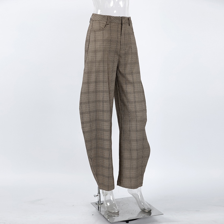 Pantaloni da donna a gamba larga a quadri