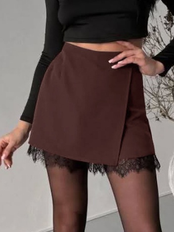 Gonna-pantalone a vita alta con bordo in pizzo