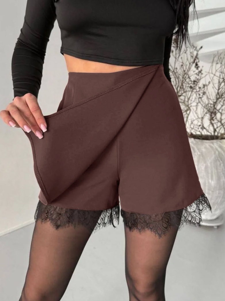 Gonna-pantalone a vita alta con bordo in pizzo