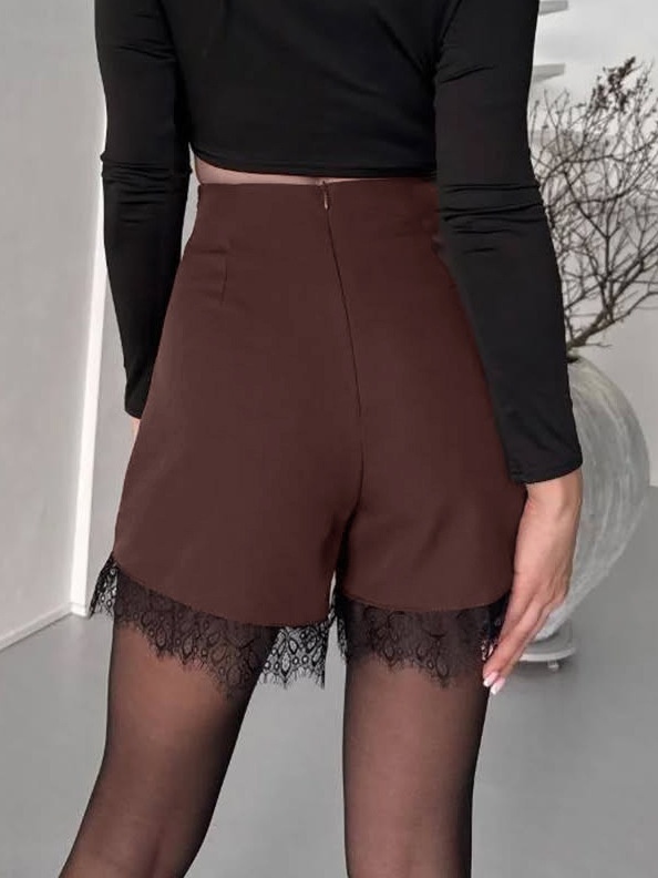 Gonna-pantalone a vita alta con bordo in pizzo