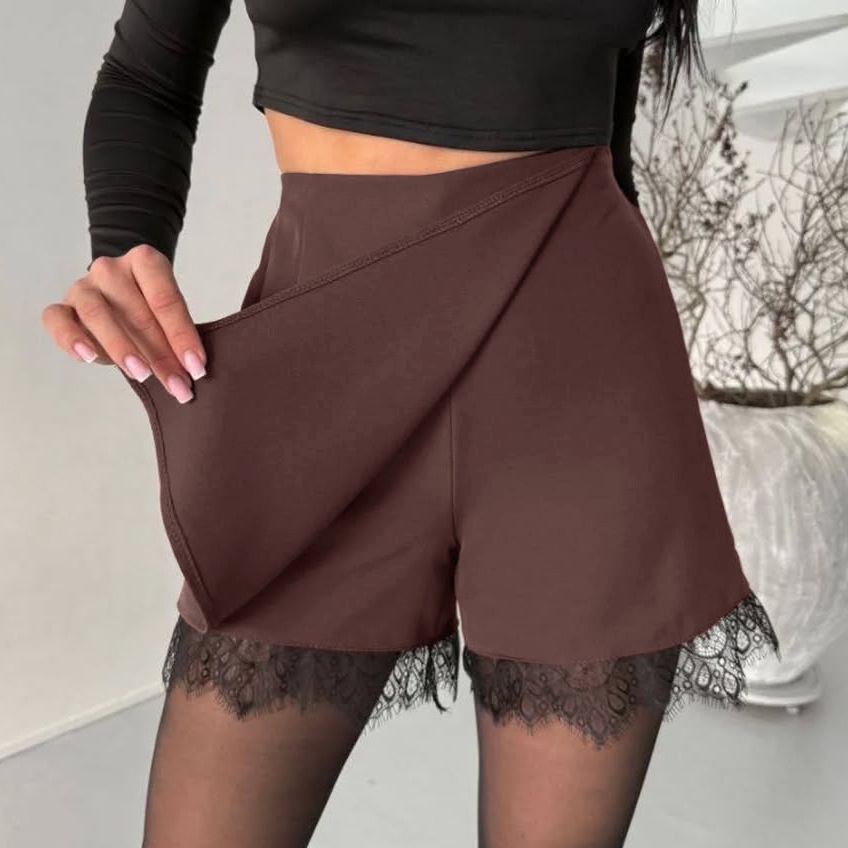 Gonna-pantalone a vita alta con bordo in pizzo