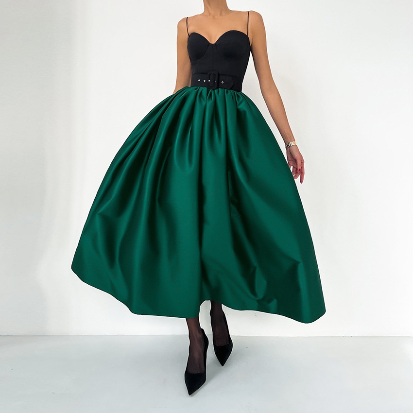 Jupe midi ample élégante à taille haute - Satin coupe trapèze