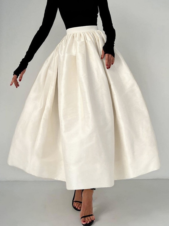 Jupe midi ample élégante à taille haute - Satin coupe trapèze