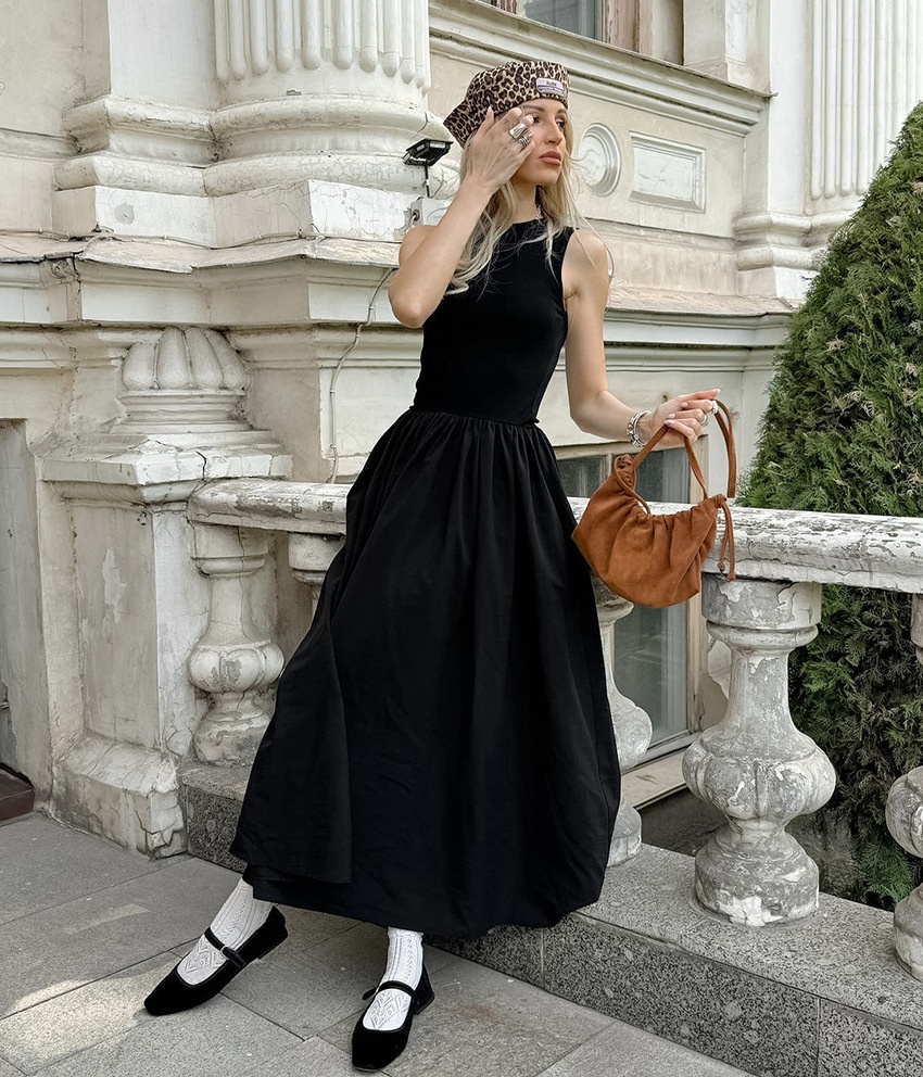 Abito lungo da donna senza maniche con vita bassa