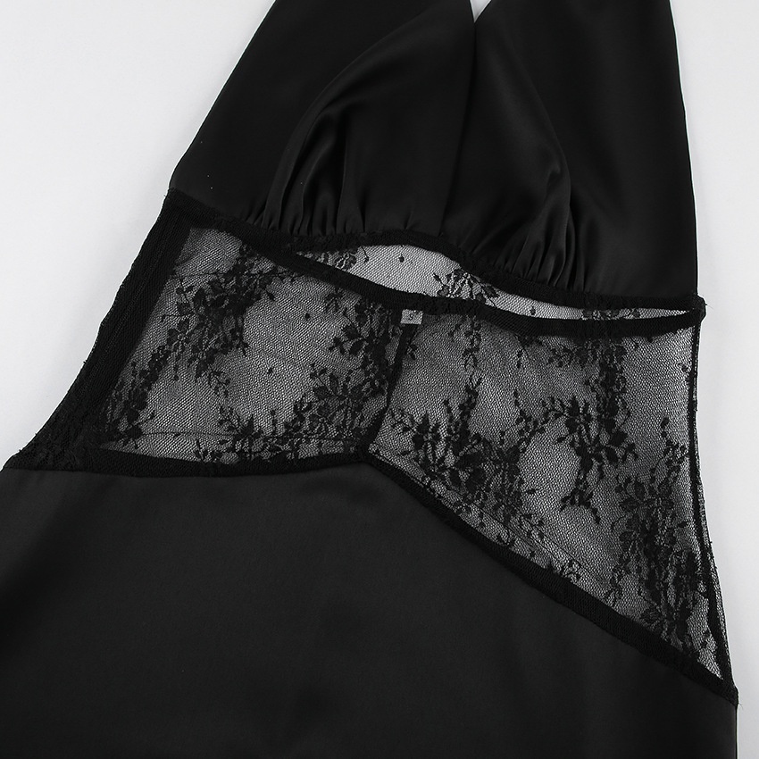 Black Halter Neck Lace Patchwork Maxi Dress