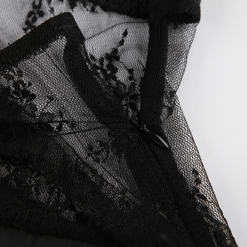 Black Halter Neck Lace Patchwork Maxi Dress