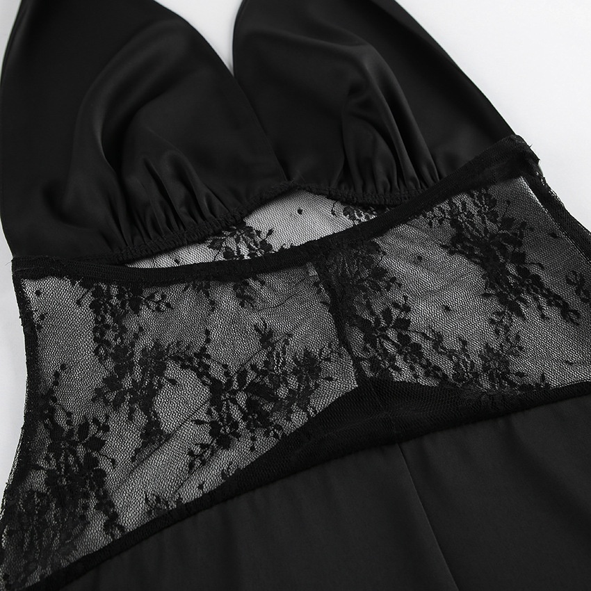 Black Halter Neck Lace Patchwork Maxi Dress