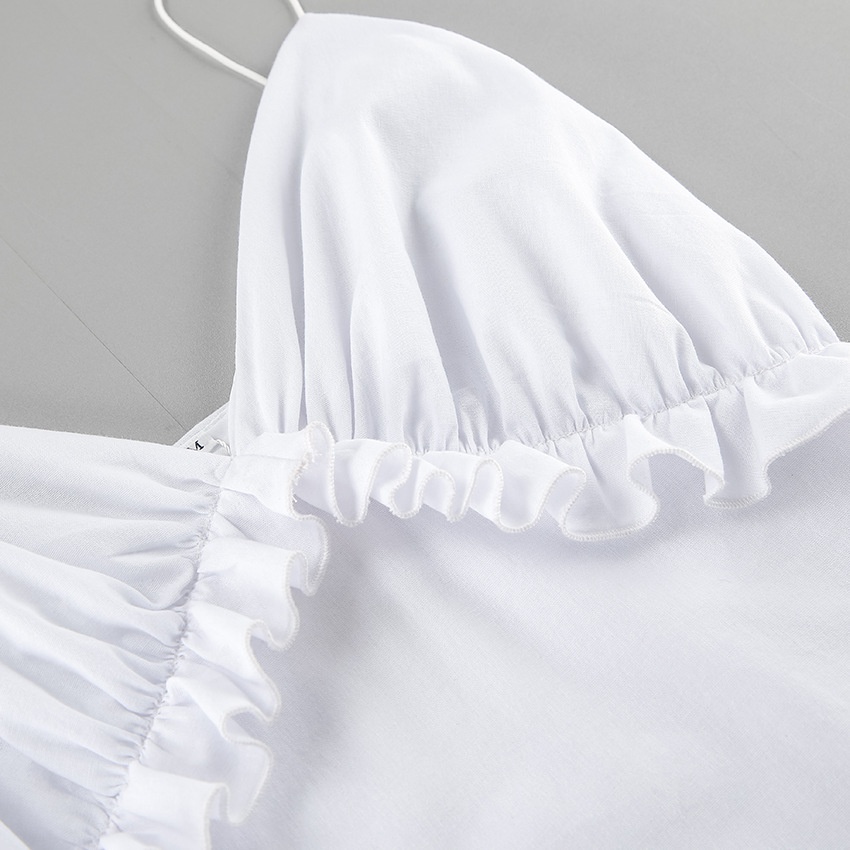 Abito lungo da donna bianco con scollo a V, volant e spalline sottili
