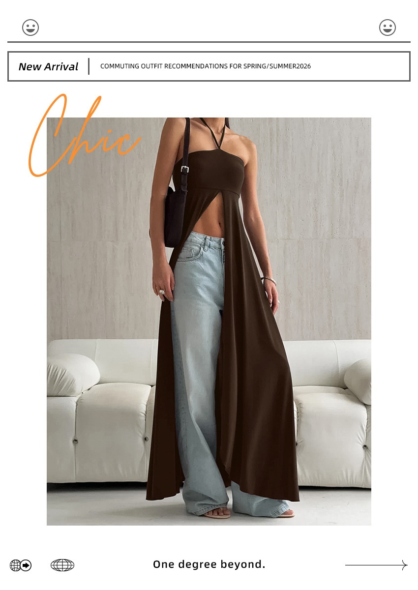 Top lungo da donna con scollo all'americana e spacco alto