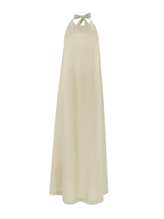 Abito lungo da donna senza maniche, con scollo all'americana e schiena scoperta.
