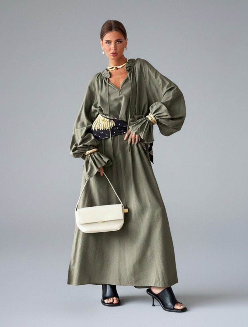 cotton and linen Maxi Dresses numb Work Style Dresses SFE-00012