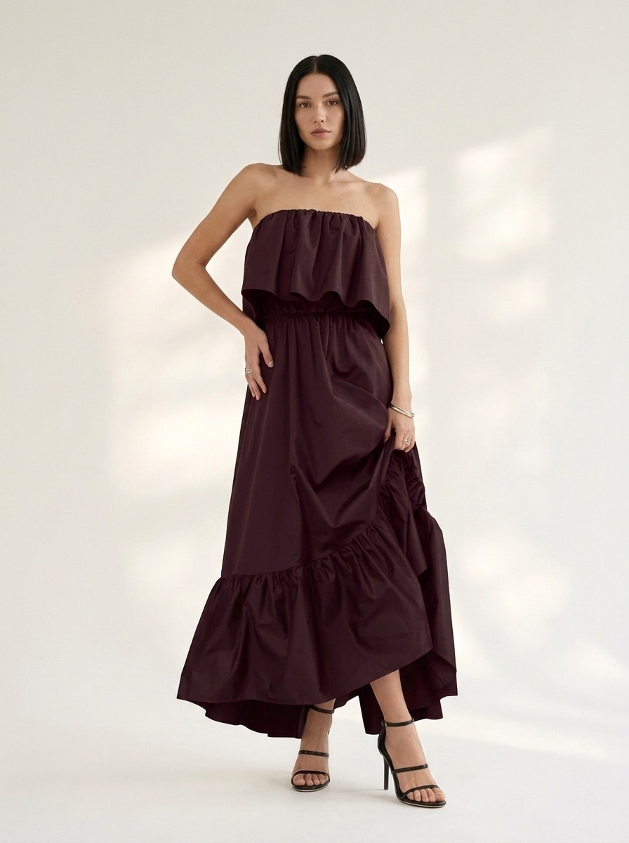 Robe longue bustier élégante à volants - Robe fluide à étages